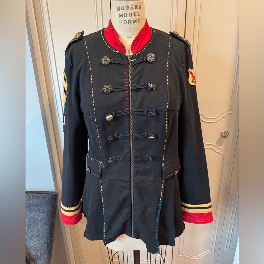 Double D Ranch Black Military Style Equestrian Jacket with Red Accents -MED